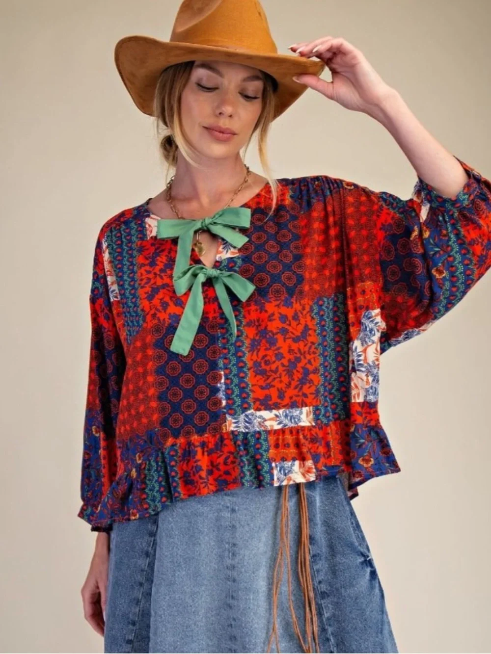 461 PATCHWORK PRINTED RAYON GAUZE PANTS TOP MATCHING SET